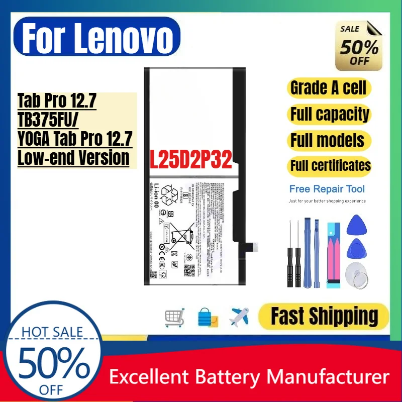0 Cycle L25D2P32 Battery for Lenovo Xiaoxin Pad Pro 12.7 TB375FU Replacement Battery Grade A Lithium Polymer Bateria