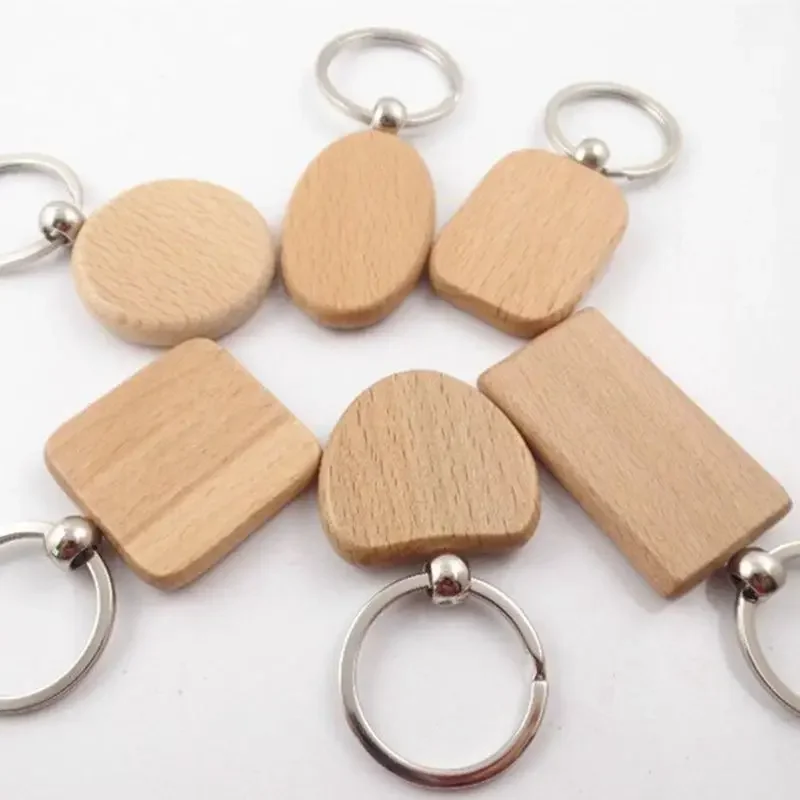 5Pcs Wooden Blanks Keychain Pendants Record Closure Rectangular Rectangle Engraving Keyrings DIY Wood ID Tags Gifts Decoration