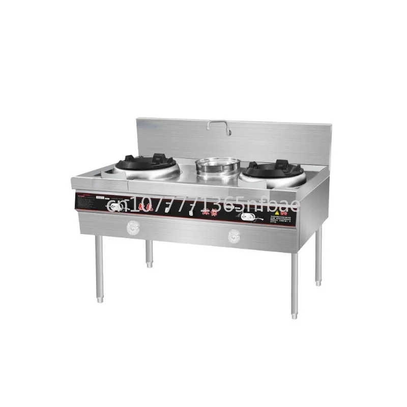 Industrial double frying gas stove, restaurant equipment, Chinese style frying pan, vertical burner, gas stove