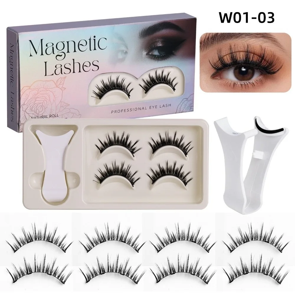 핫 노 글루 필요 없는 마그네틱 속눈썹 자연스러운 룩 재사용 가능한 가짜 속눈썹 어플리케이터 포함 풍성한 인조 속눈썹 일상 착용