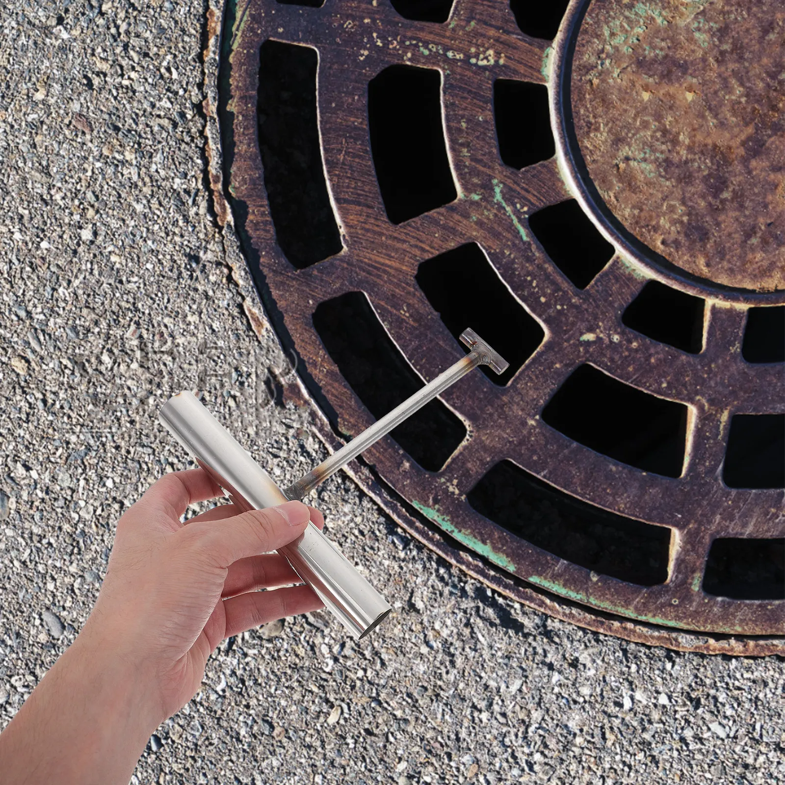 4Pcs Manhole Cover Hook Stainless Steel T-Shaped Heavy Duty 6.3in Lifting Tool Sewer Grates Septic Tank Lid Hook