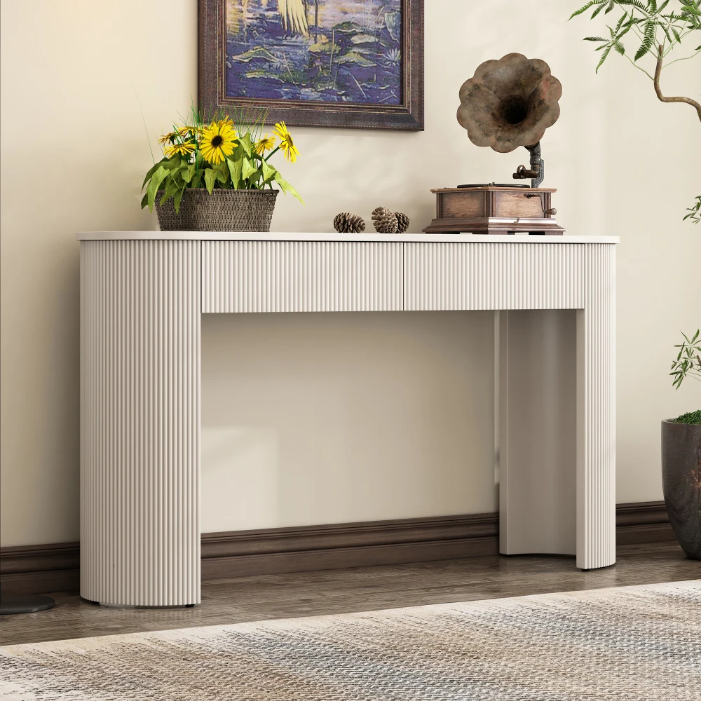 Modern Fluted Entryway Table with 2 Drawers, 54
