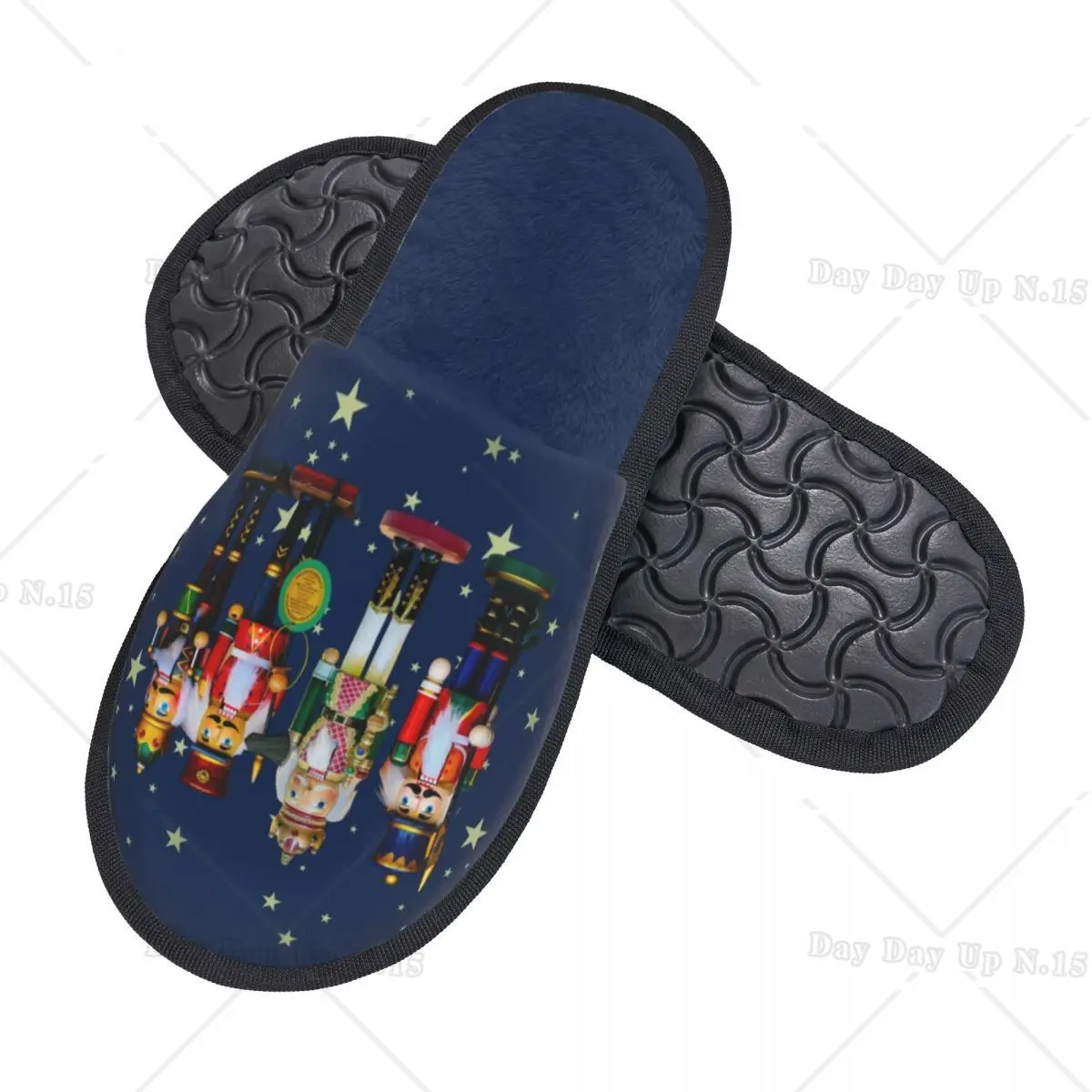 Custom Print Holiday Nutcrackers House Slippers Soft Warm Christmas Nutcracker Cartoon Toy Soldier Memory Foam Fluffy Slipper