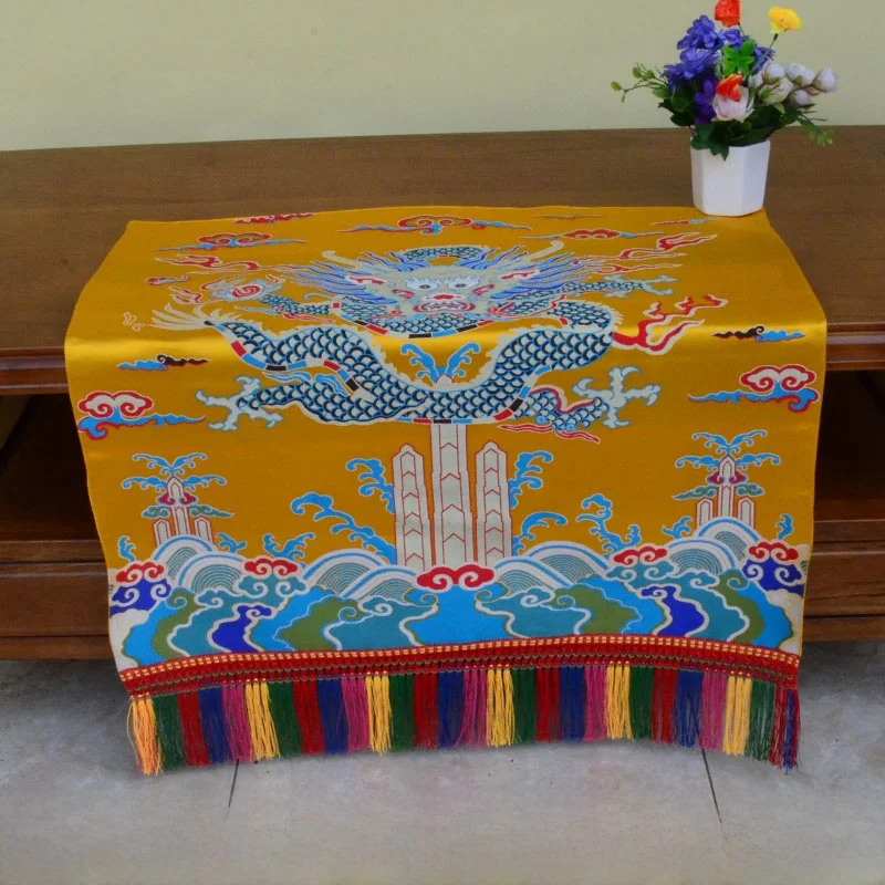 

Tibetan Style Altar Tablecloth Buddhist Altar Cloth Home Hotel Decor Red Yellow Weave Dragon Head Incense Table Mat