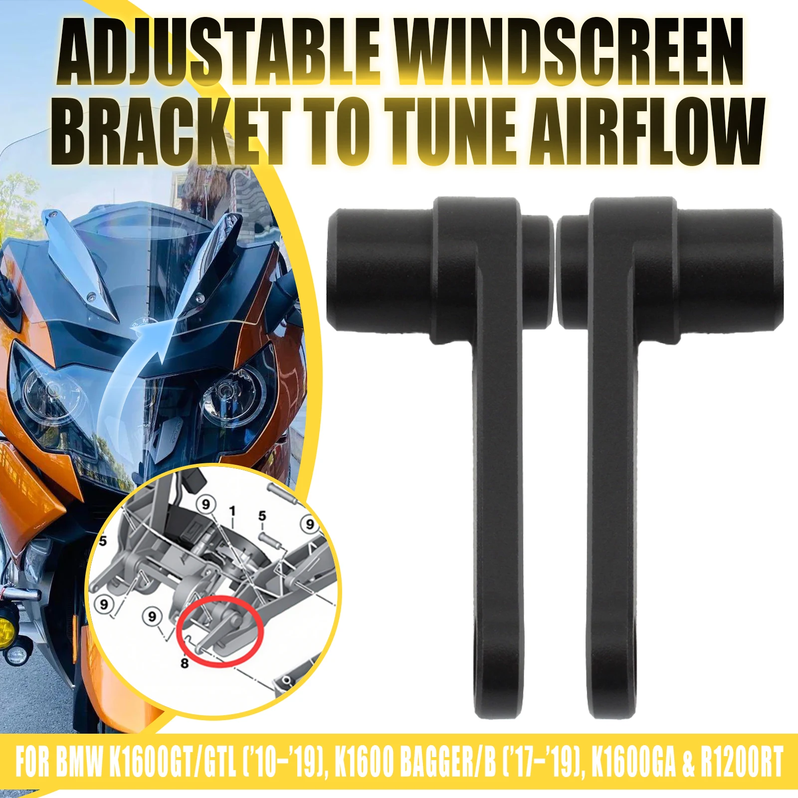 For K1600GT K1600GTL K1600B K1600GA R1200RT Motorcycle Windshield Windscreen Wind Deflector Lifting Mount Support Kit