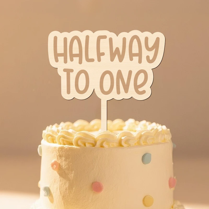 NUBECOM Halfway To One Cake Topper Holzkake Topper mit Halfway To One Design Geburtstagstorte Topper Babyparty Dekorationen – Detail 1