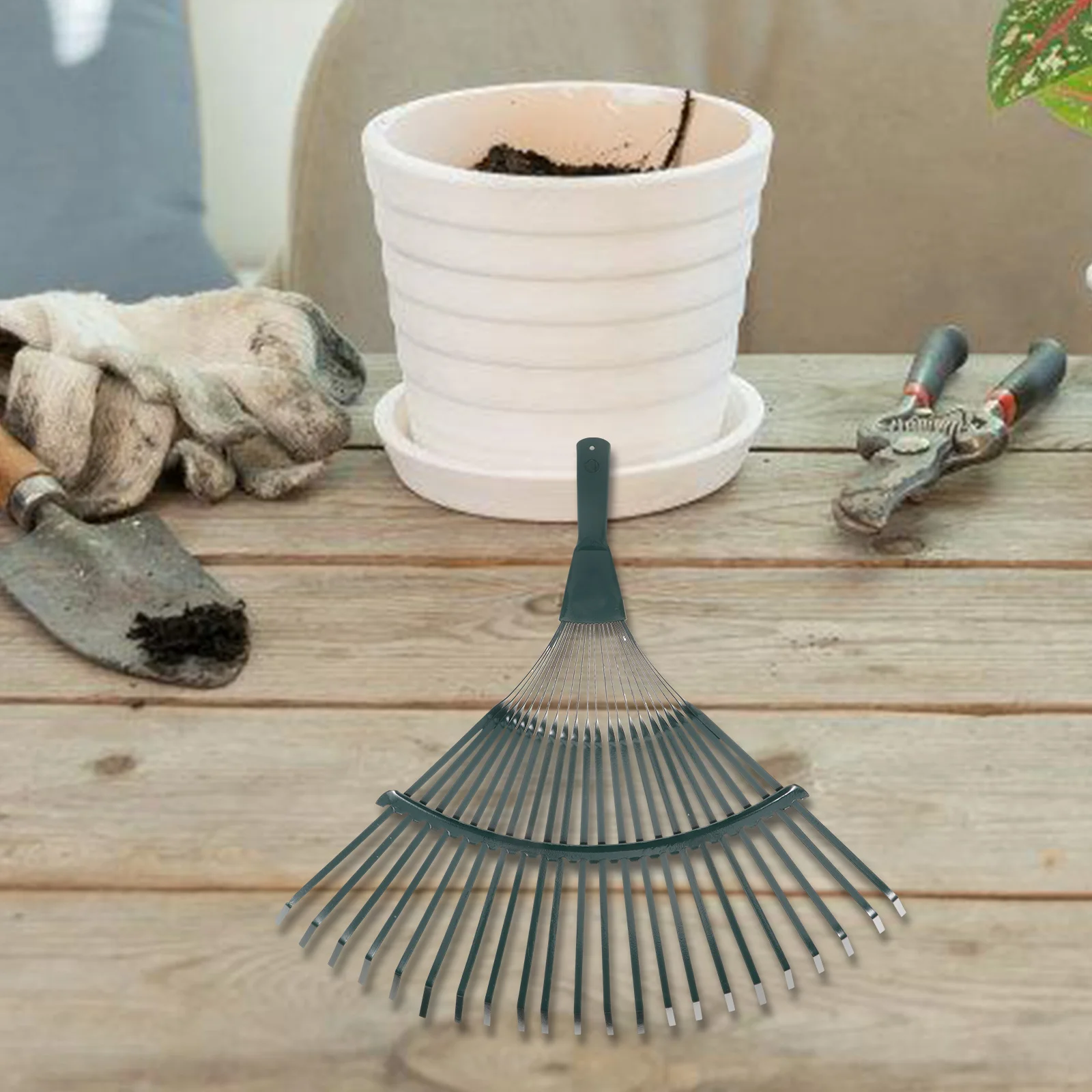

Stainless Steel Wire Rake Green 22 Teeth Flat Head Garden Tool for Planting Soil Loosening Durable Gardening Rake Yard Work Gift