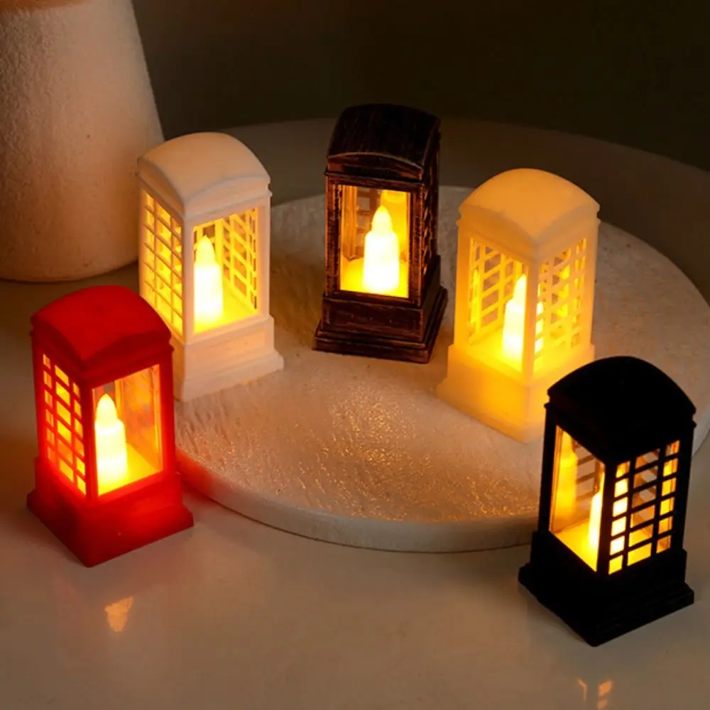 Retro LED Candle Light Creative Flameless Phone Booth Night Light Warm Light Smokeless Mini Christmas Ornaments Party Supplies