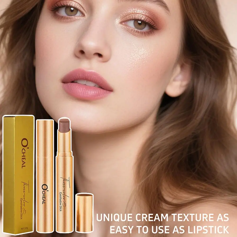 Bâton d'ombre à paupières progressif nacré à trois couleurs, bâton d'ombre à paupières paresseux pour novice, Texture lisse longue durée ﻿