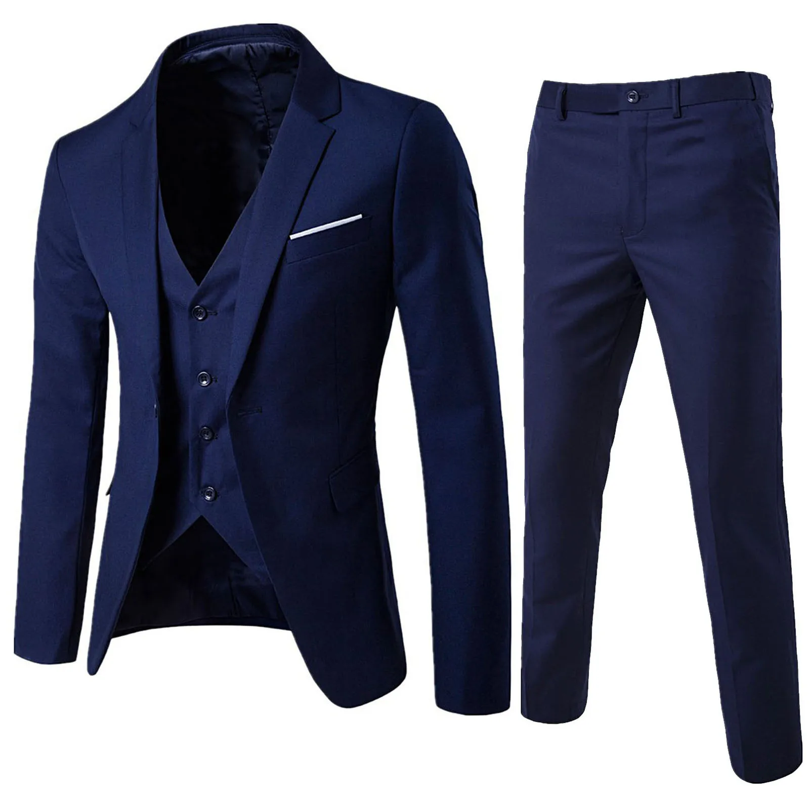 Traje de 3 piezas para hombre, conjunto Formal ajustado de 3 piezas, chaqueta de Color sólido, chaleco, pantalones, traje de negocios