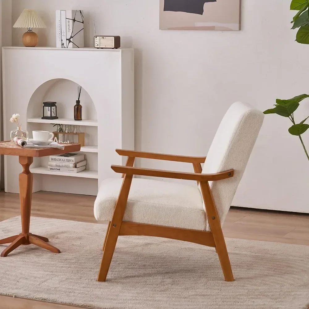 Mid-Century Accent Chair Modern Retro Leisure Chair with Solid Wood Frame Upholstered Teddy Fleece Fabric Single Sofa image 4