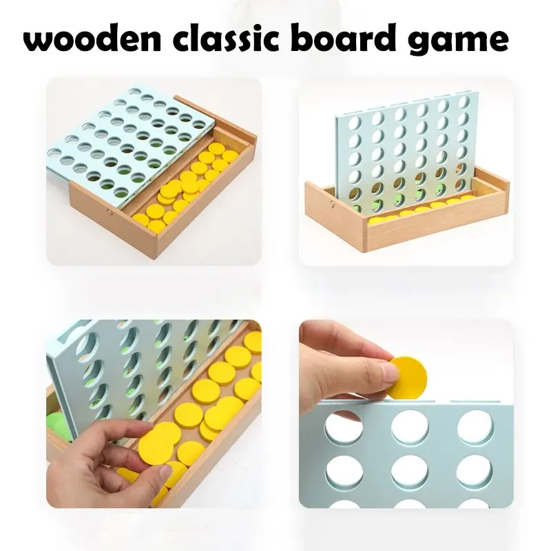 Wooden Connect 4 Classic Grid 4 in a Row Game Strategy Family Board Games 2 Players Suitable for Kids and Adults