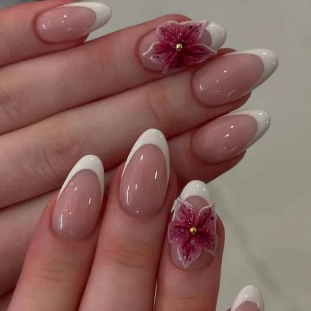 

Water drop nail simple white wearing nail 3D three-dimensional engraving whitening nail art fake nail piece removable