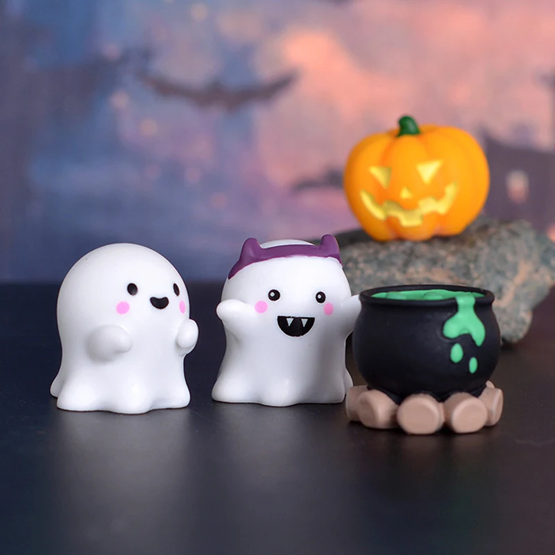 Halloweenowe mikro element dekoracji krajobrazu miniaturowe figurki rzemiosło żywiczne Mini bajki ozdoby ogrodowe urocza dyniowy duch dekoracja