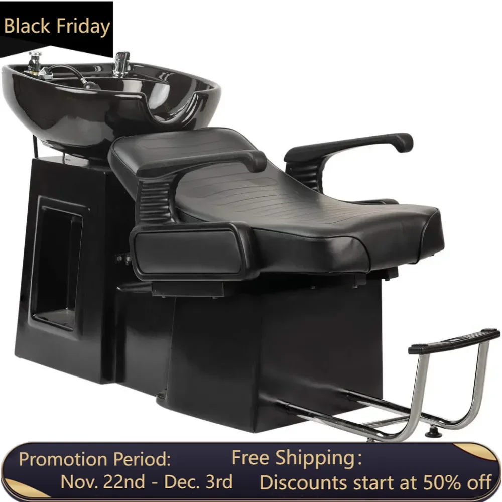 Buy-Rite Lounge Backwash Unit - Salon Shampoo Chair & Black Porcelain Shampoo Bowl Offers Supreme Support, Single Lever Hot