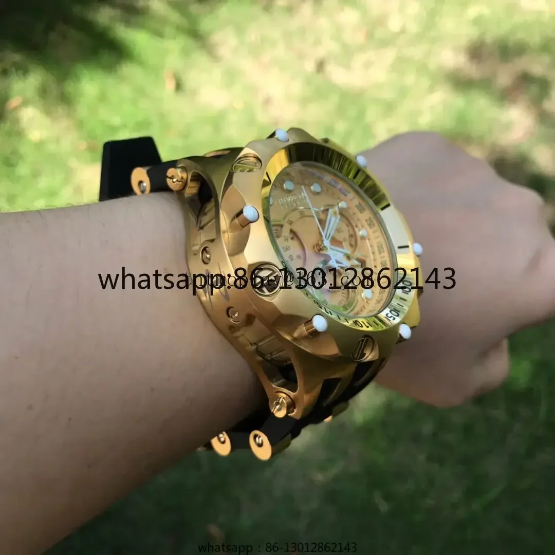 Stainless steel quartz domineering fashion chronograph thick and large dial gold men's watch