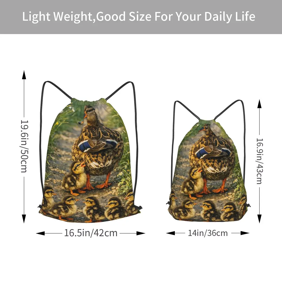 Mallard Mother Duck With Ducklings Backpacks Portable Drawstring Bags Sports Bag Book Bags for Man Woman Students