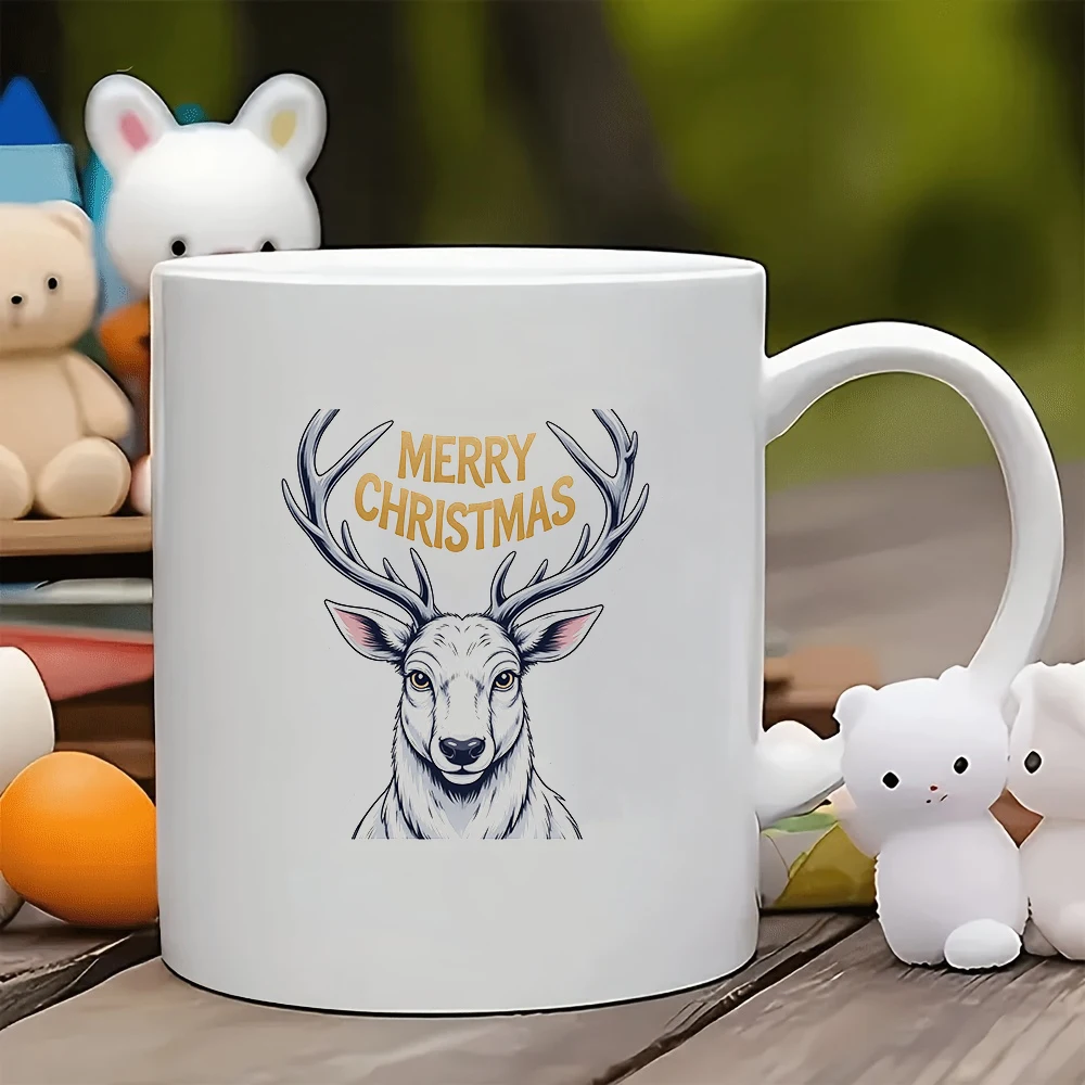 

Cozy Christmas Themed cartoon reindeer mug 11oz Home Water Cup Christmas Gift Couples Coffee Cup Essential for Family Office