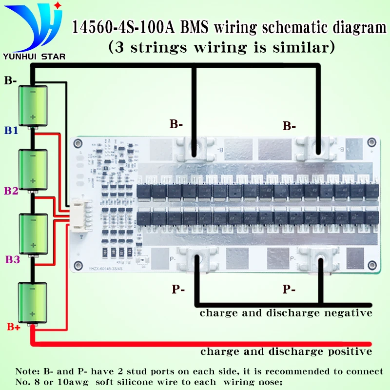 YUNHUI STAR bms 3s 4s 12v 16v 100A with balancing for lifepo4 and li-ion lithium protection board Use of aluminum substrates