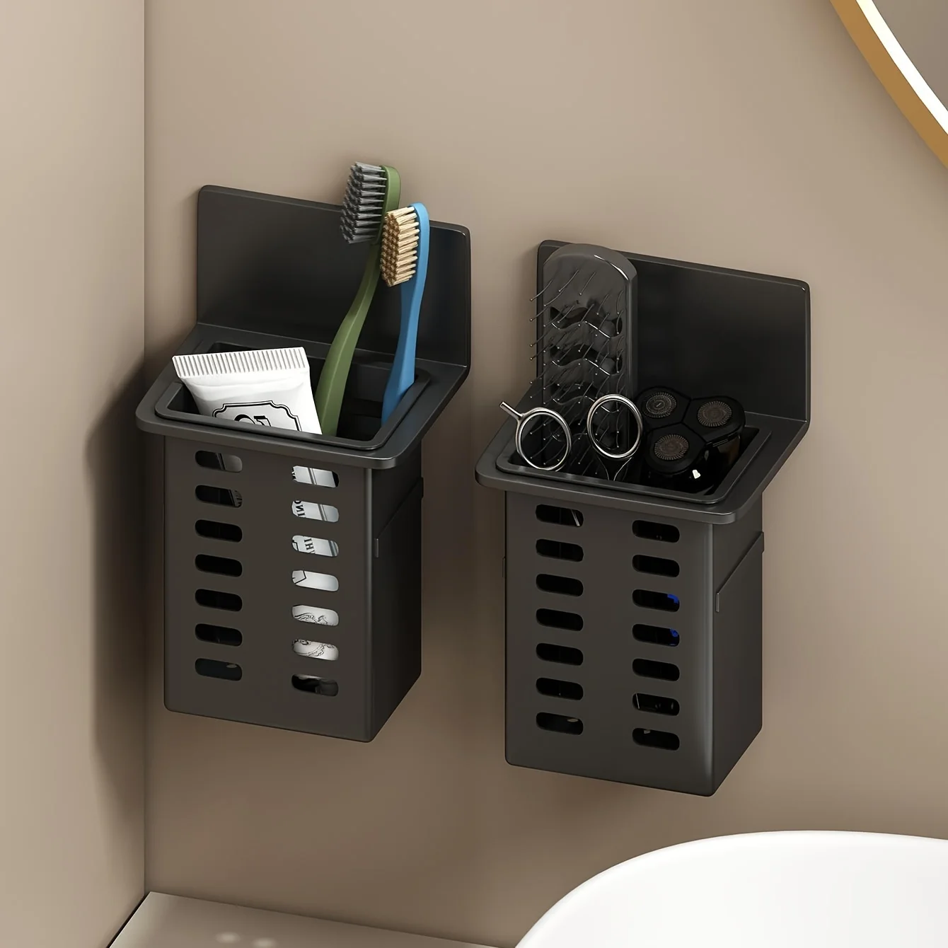 1 Funktionaler Zahnpasta- und Zahnbürstenhalter für das Badezimmer, wandmontiertes Zahnbürsten-Aufbewahrungsregal, Badezimmer-Aufbewahrungsregal – Detail 7