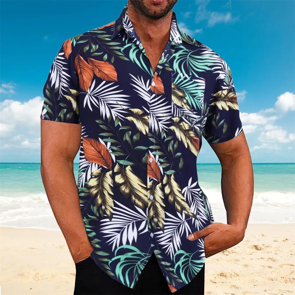 Summer Hawaiian Floral Beach Casual Plus Size Shirt 3D Coconut Pattern T-shirt Retro Tree Short Sleeve Vacation Man Slim Korean