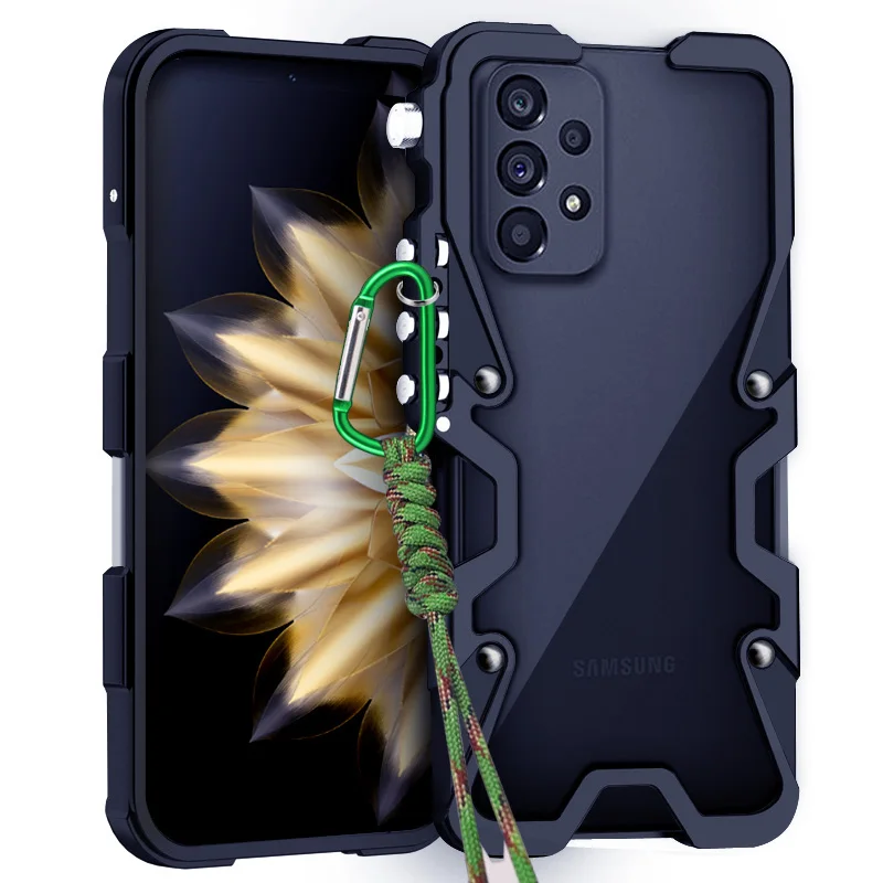 Luxury Armor Metal Aluminum Phone Bumper For Samsung Gaxay A17 A15 A16 A26 A25 A33 Cover Mechanical Purely Handmade Skull Case