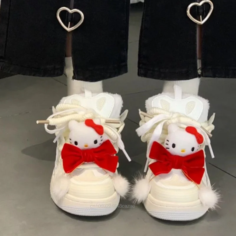 Sanrio Hello Kitty nowa estetyczna buty deskorolkowe Y2k japonia koreaลska uniwersalna gruba podeszwa baweลniana buty na co dzieล sลodkie trampki