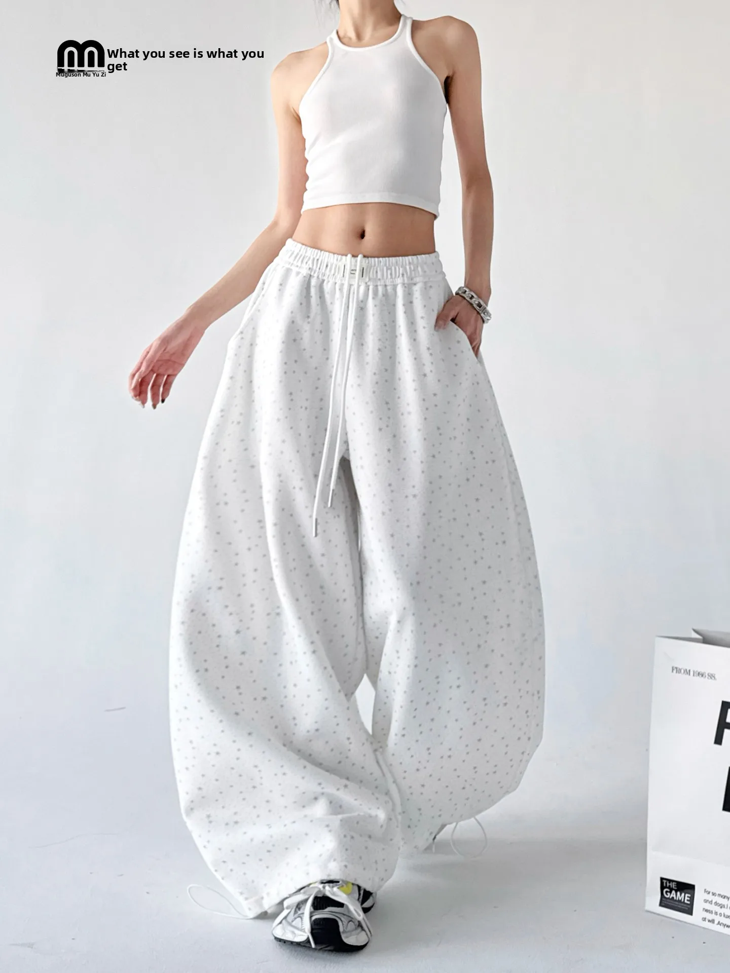 

Американские повседневные брюки для девушек в стиле Spicy Girl, новые весенние прямые спортивные брюки в стиле джаз-хип-хоп с блестящими стразами и шнурком