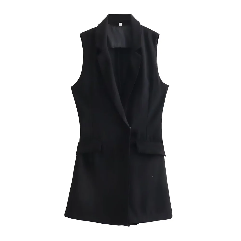 Taop&Za 2024 Summer versatile casual sleeveless suit collar solid color short vest jumpsuit for women