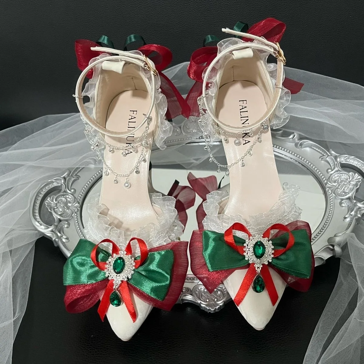 

Аксессуары в стиле Лолиты y2k, зеленый, красный, на высоком каблуке для свадебных туфель для женщин, элегантные женские туфли на каблуке, каблуки 2000-х годов