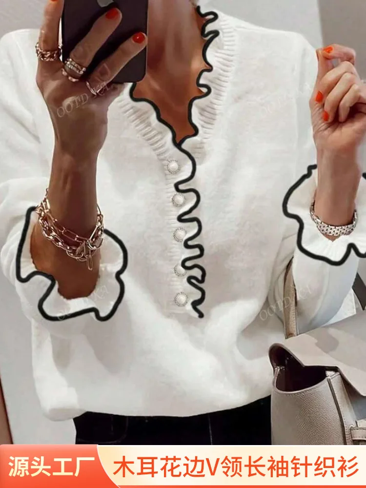 

Изысканная блузка с замысловатым кружевом, женственная, сверхлегкая, дышащая, с V-образным вырезом, универсальная.