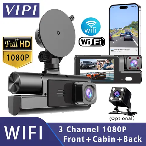 3채널 차량용 블랙박스, 전후방 및 후방 카메라, WiFi, FHD 1080P, 야간촬영, 차량 안전 기록 장치