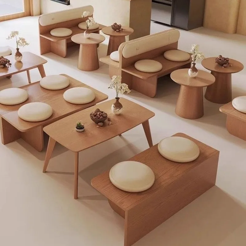 Internet celebrity log wind coffee shop dining table commercial dessert shop milk tea shop bench simple solid wood dining table