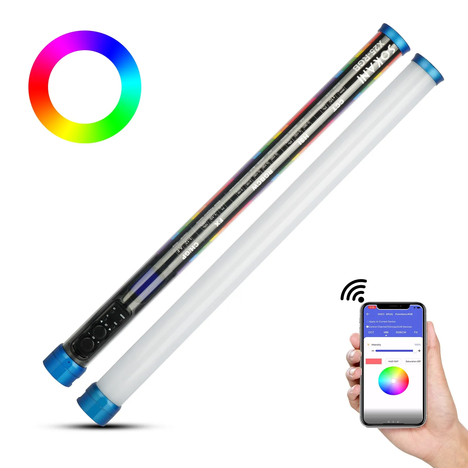 SOKANI RGB Light X25 Bi-Color Portable Handheld Tube Stick CTT Photography Lighting 3000mah Wireless Remote Control Lamp Lights