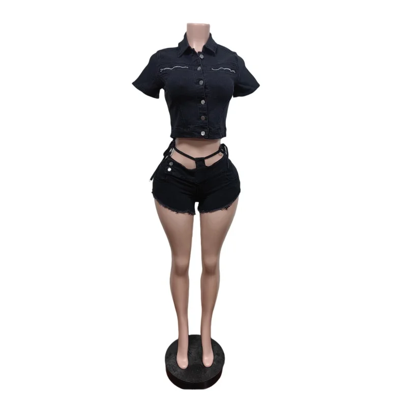 Sexy Denim 2 Piece Sets Women Outfit Summer Clothes Women 2026 Jean Jacket Crop Top and Shorts Sets Fashion Two Pieces Woman Set view 5