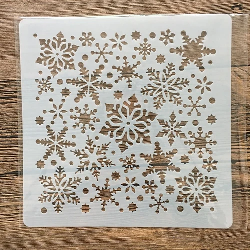 Imagen 2 del producto Molde de mandala artesanal de copo de nieve de 20x20 cm para pintar plantillas, álbum de fotos estampado, tarjeta de papel en relieve sobre madera, tela, pared