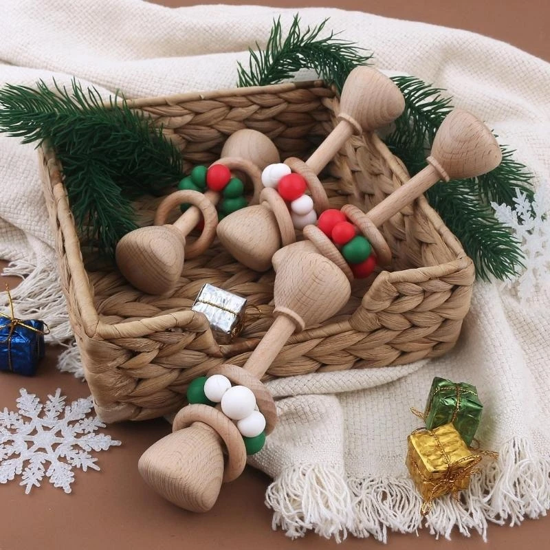 놀이를위한 나무 아기 딸랑이 그립 아기 젖니가 남 장난감 청각 감각 자극 간호 선물 Boho 스타일 0-12 개월 15UB