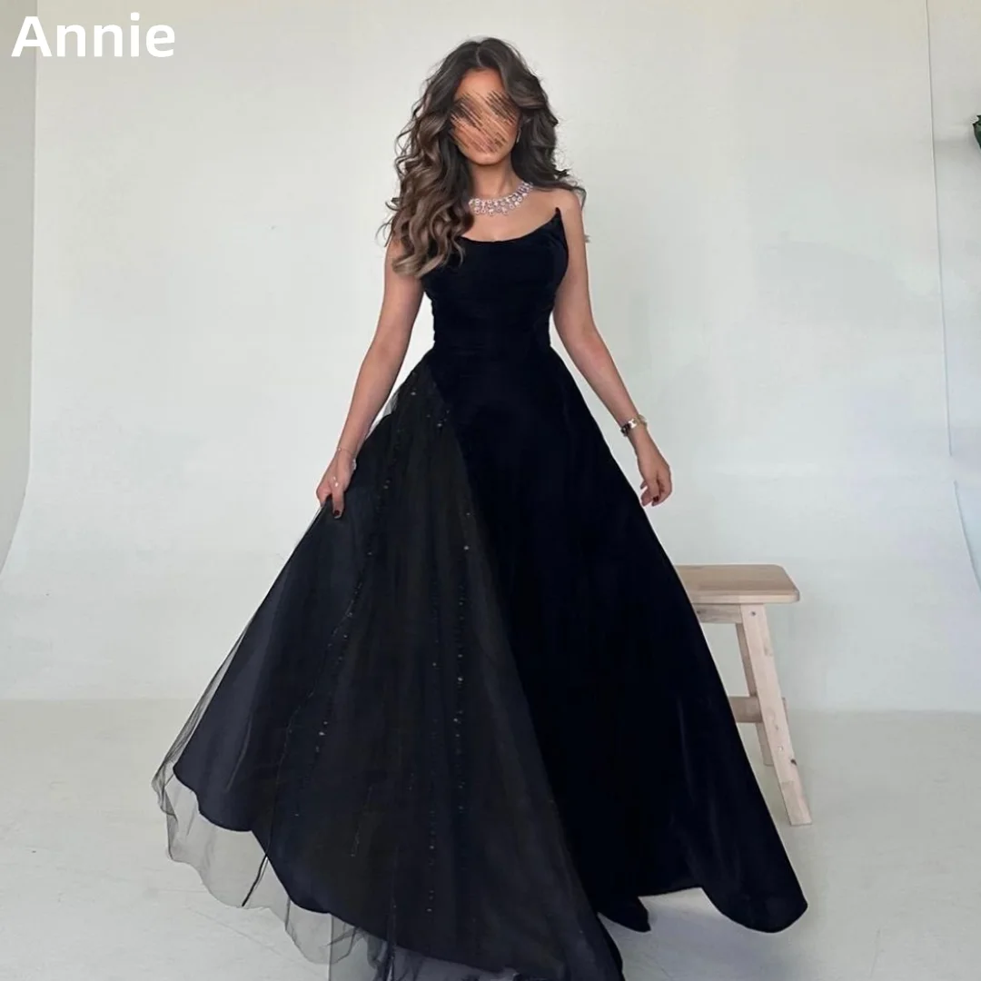 Annie Black Wedding Dress Chiffon Elegant Arabian Lady Prom Dresses Off-shoulder A-line Formal Occasions فساتين سهرات