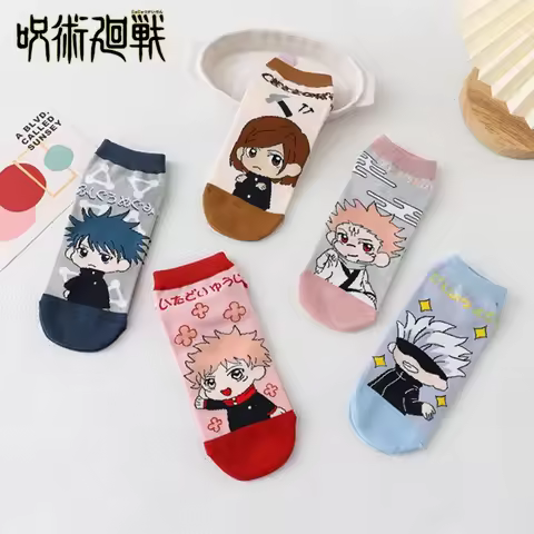 New 5pcs Cartoon Anime Jujutsu Kaisen Socks Cosplay Itadori Yuji Kugisaki Nobara Gojo Satoru Sneaker Cotton Ankle Socks Funny