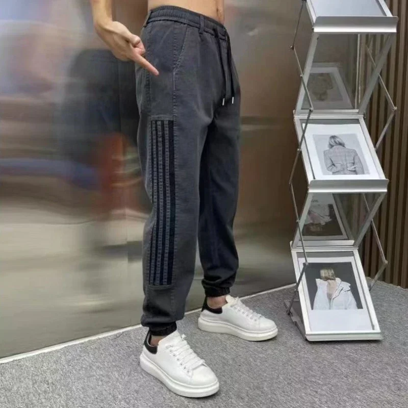 

Брюки Черные Укороченные с Карманами Мужские Ковбойские Брюки В Полоску Плюс Размер Мужские Джинсы Y 2k Винтаж Корейская Мода Зима Новинка в Y2k