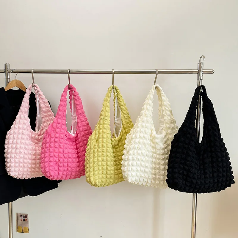 

Женские сумки из плиссированной ткани, модная сумка подмышки, большая вместительная повседневная рабочая дорожная сумка, сумка через плечо с подкладкой, большая сумка