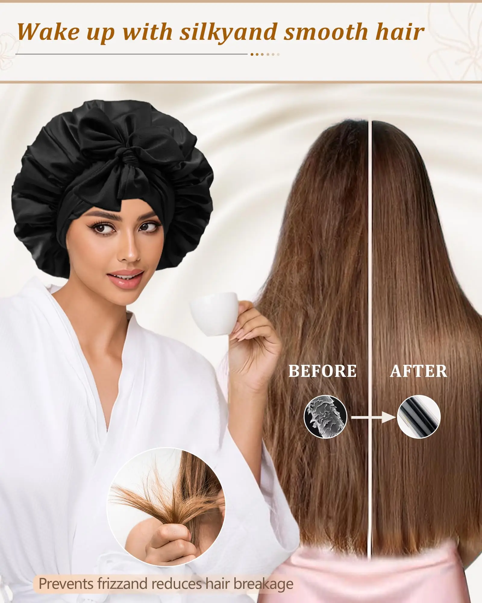 New Dual-Layer Satin Sleep Cap with Adjustable Drawstring, Reusable Hair Protection Cover, Comfortable and Stylish Nightcap