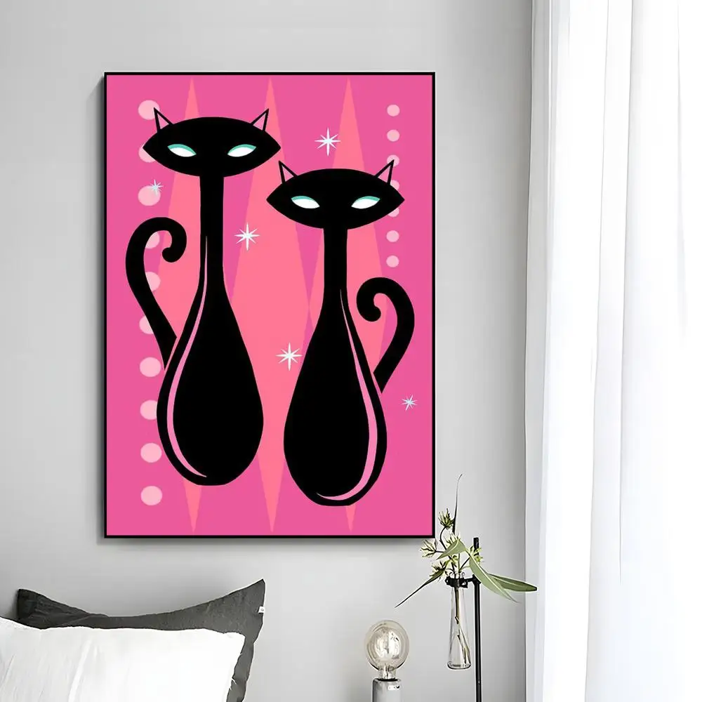 Mid Century Black Cat Poster HD art sticky wall waterproof home bedroom bar aesthetic decoration - view 5