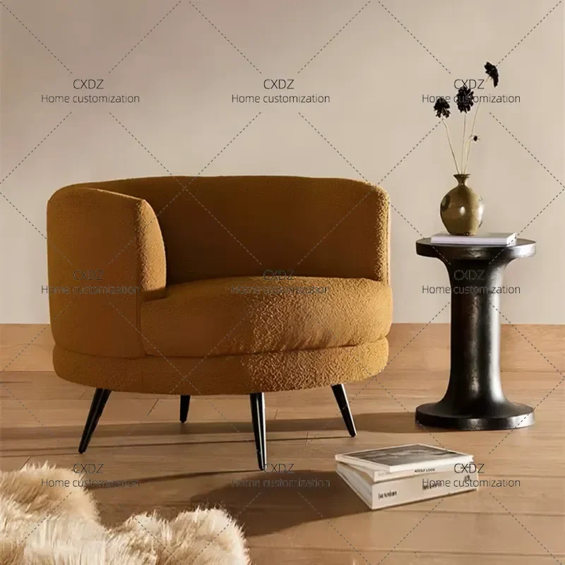 Light Luxury Fabric Recliner Sofa Round Chaise Lounge for Living Room Bedroom Balcony Studio Creative Club Chair Beauty Couch