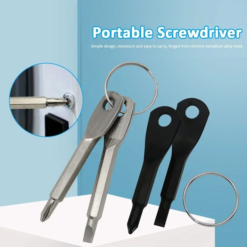 Mini Draagbare Zelfverdediging Sleutelhanger Set Outdoor Multifunctionele Suvival Tool Schroevendraaier Persoonlijke Verdediging Sleutelhanger Zilver Zwart