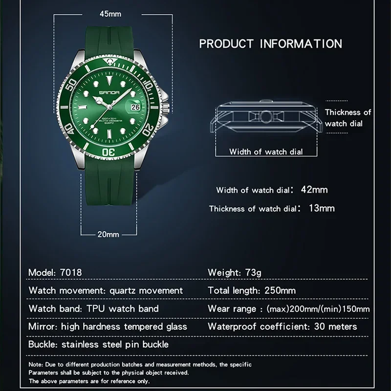 SANDA 7018, хит продаж, мужские кварцевые часы, спортивные мужские часы, лучший бренд, роскошные водонепроницаемые силиконовые кварцевые часы, мужские часы Relogio Masculino