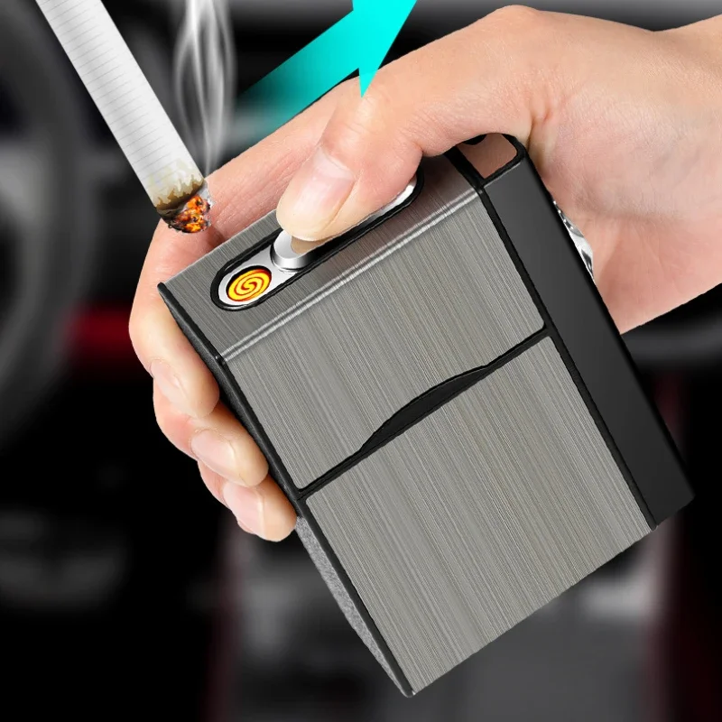 USB 3-in-1 Multifunctional Gas Electric Cigarette Case Lighter Can Hold 20 Cigarettes Metal Inflatable Cigarette Case Wholesale