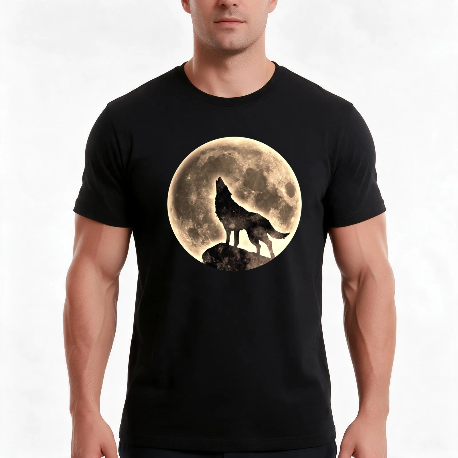 Howling Wolf, full moon, fullmoon, wild, dog, wolves T-Shirt, Summer Casual Cotton Tee, Oversized Streetwear Tops, 100% Cotton