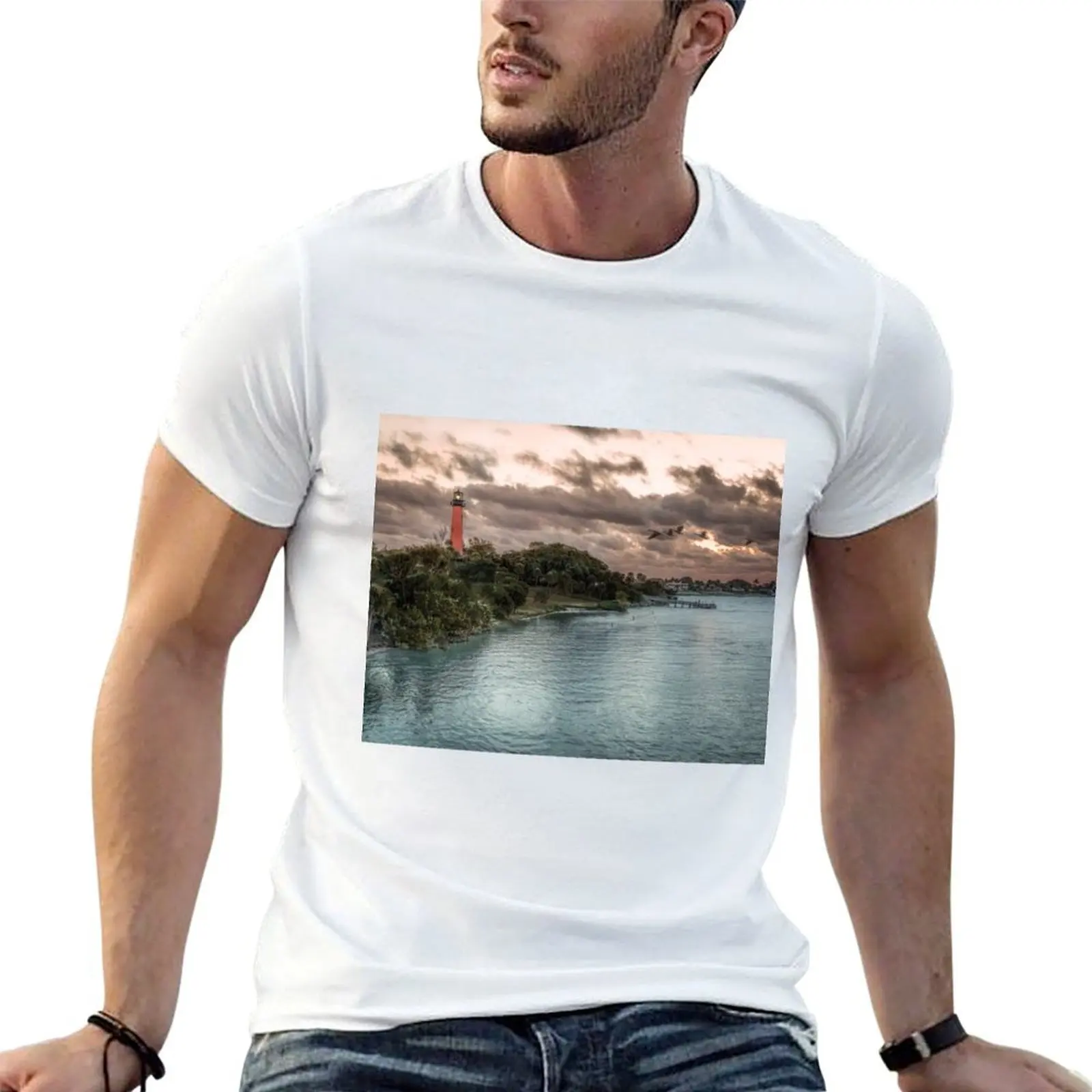 Jupiter Inlet Lighthouse T-Shirt Basic Solid Color Casual Tee Shirt