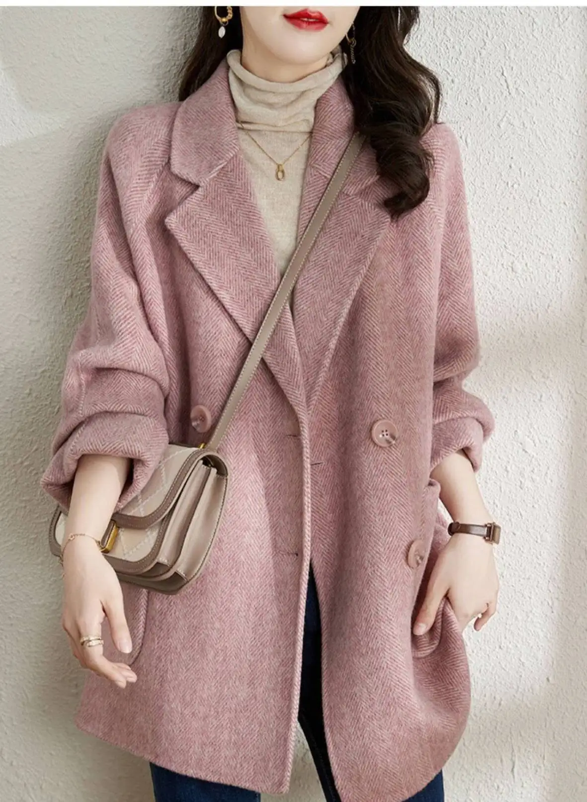 

Шерстяные пальто, женское шерстяное пальто с принтом, осеннее синельное пальто с зубчатым воротником «елочка», элегантное офисное женское пальто в классическом стиле для взрослых